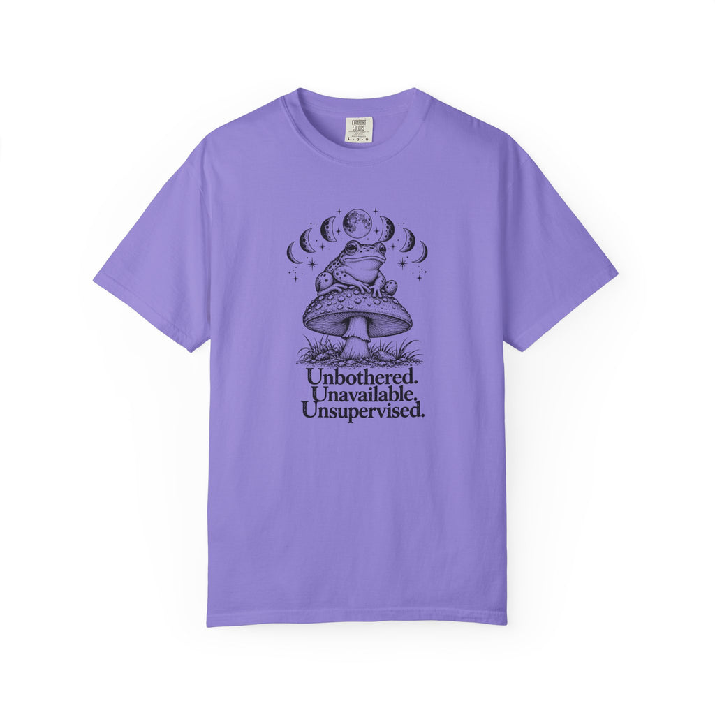Unbothered Unavailable Unsupervised T-Shirt | Frog Mushroom Graphic Tee | Comfort Colors 1717