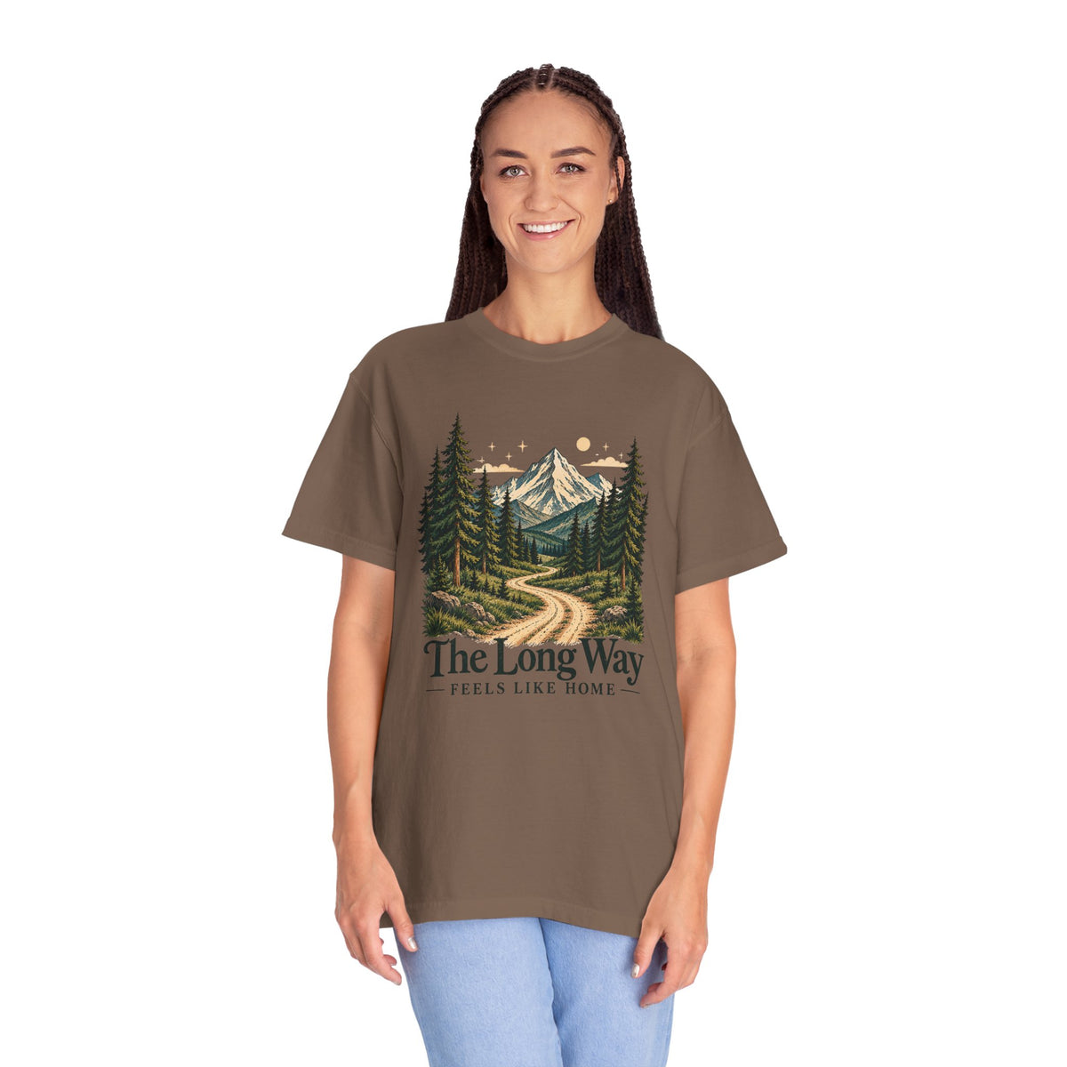 The Long Way Feels Like Home T-Shirt | Vintage Mountain Graphic Tee | Comfort Colors 1717