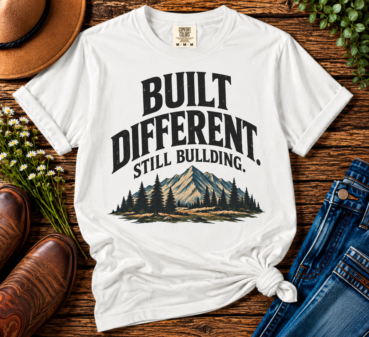 Built Different Still Building T-Shirt | Motivational Mountain Graphic Tee | Comfort Colors 1717