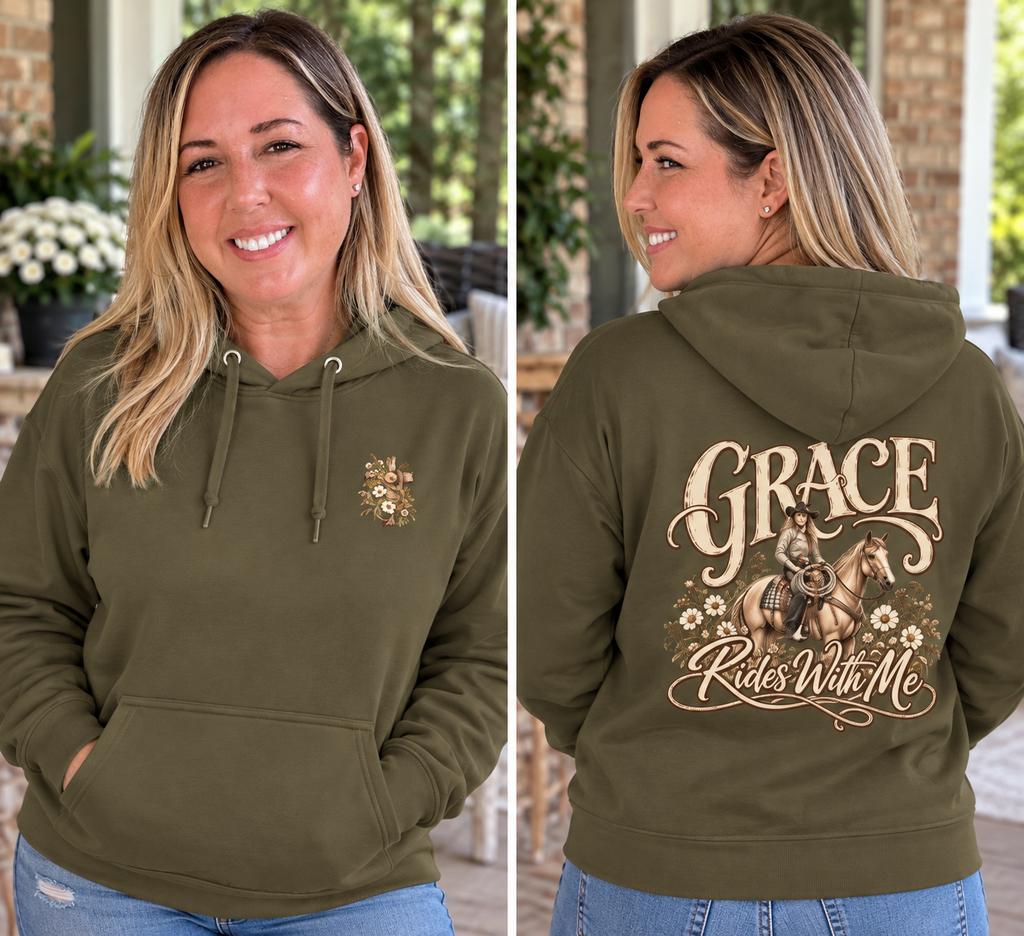 Grace Rides With Me Western Faith Hoodie