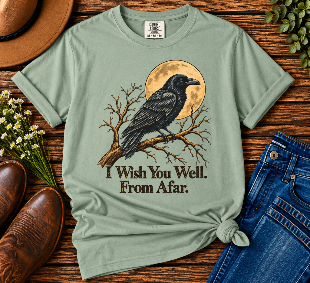 I Wish You Well From Afar T-Shirt | Vintage Raven Graphic Tee | Comfort Colors 1717