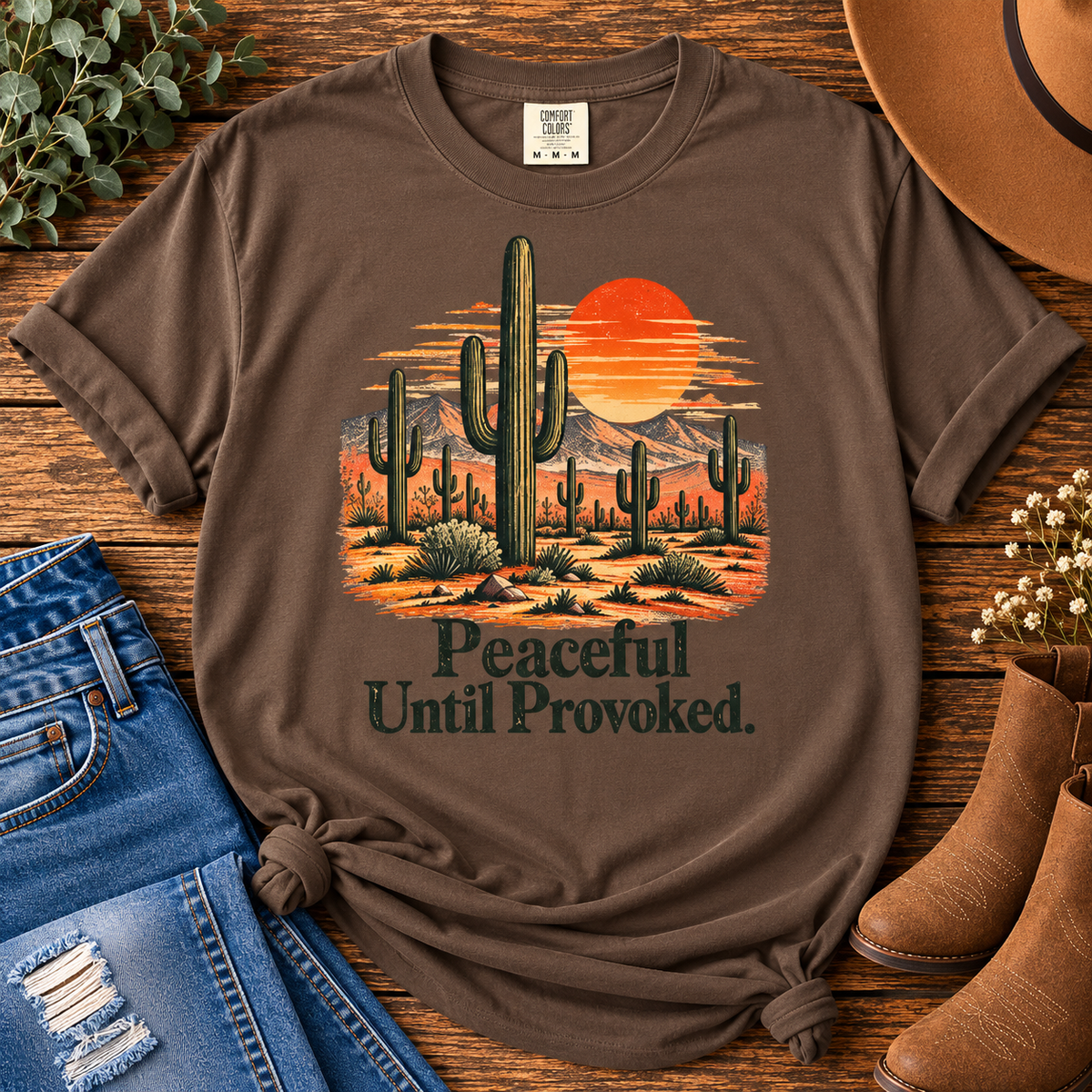 Peaceful Until Provoked | Vintage Desert Cactus Graphic Tee