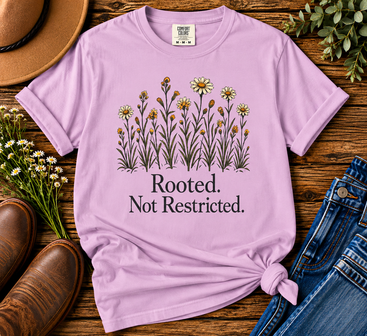 Rooted Not Restricted T-Shirt | Vintage Wildflower Graphic Tee | Comfort Colors 1717