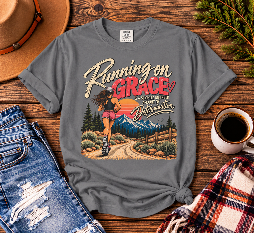 Running on Grace T-Shirt | Funny Faith & Running Graphic Tee