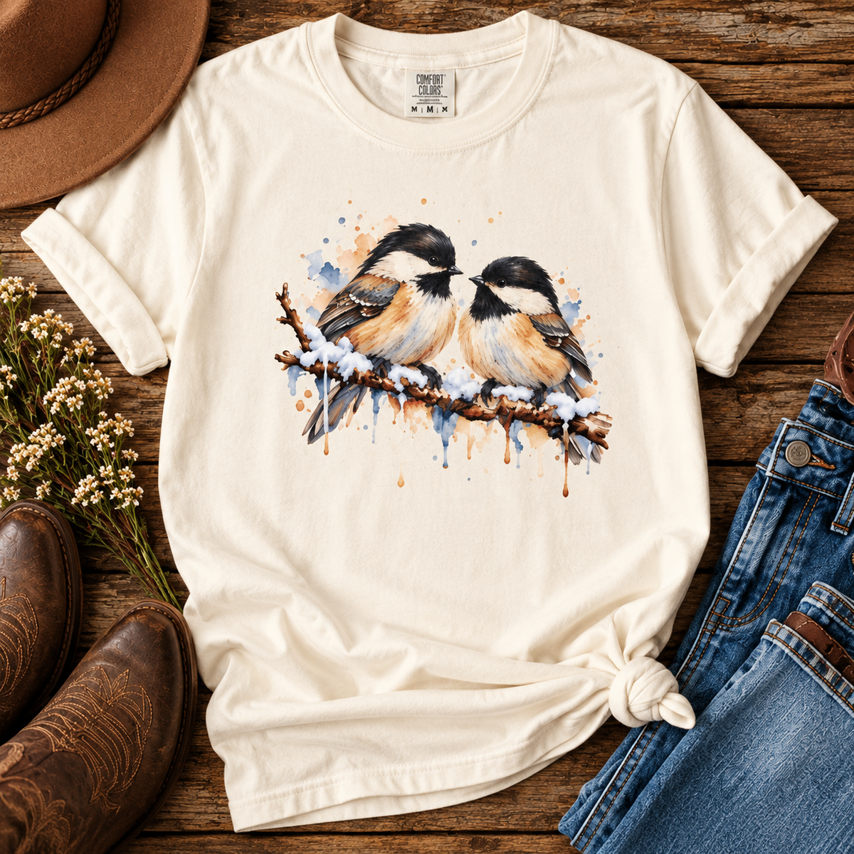 Watercolor Chickadee Birds T-Shirt | Comfort Colors 1717