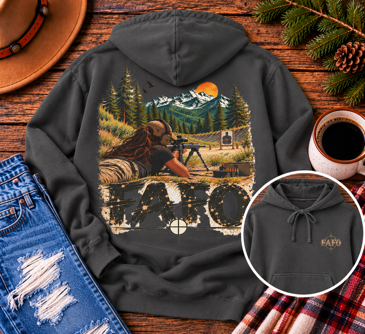 FAFO Women's Shooting Range Hoodie | Mountain Graphic Sweatshirt