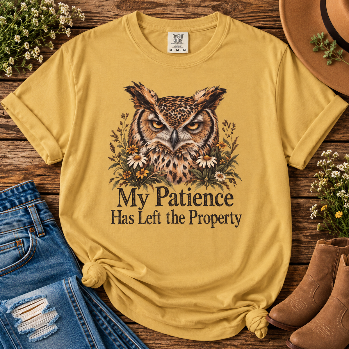 My Patience Has Left the Property | Vintage Owl Graphic Tee
