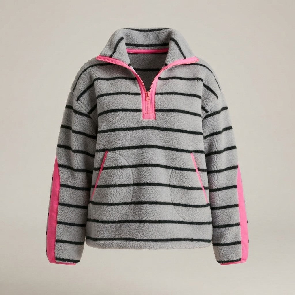 Striped Half-Zip Fleece Sweatshirt